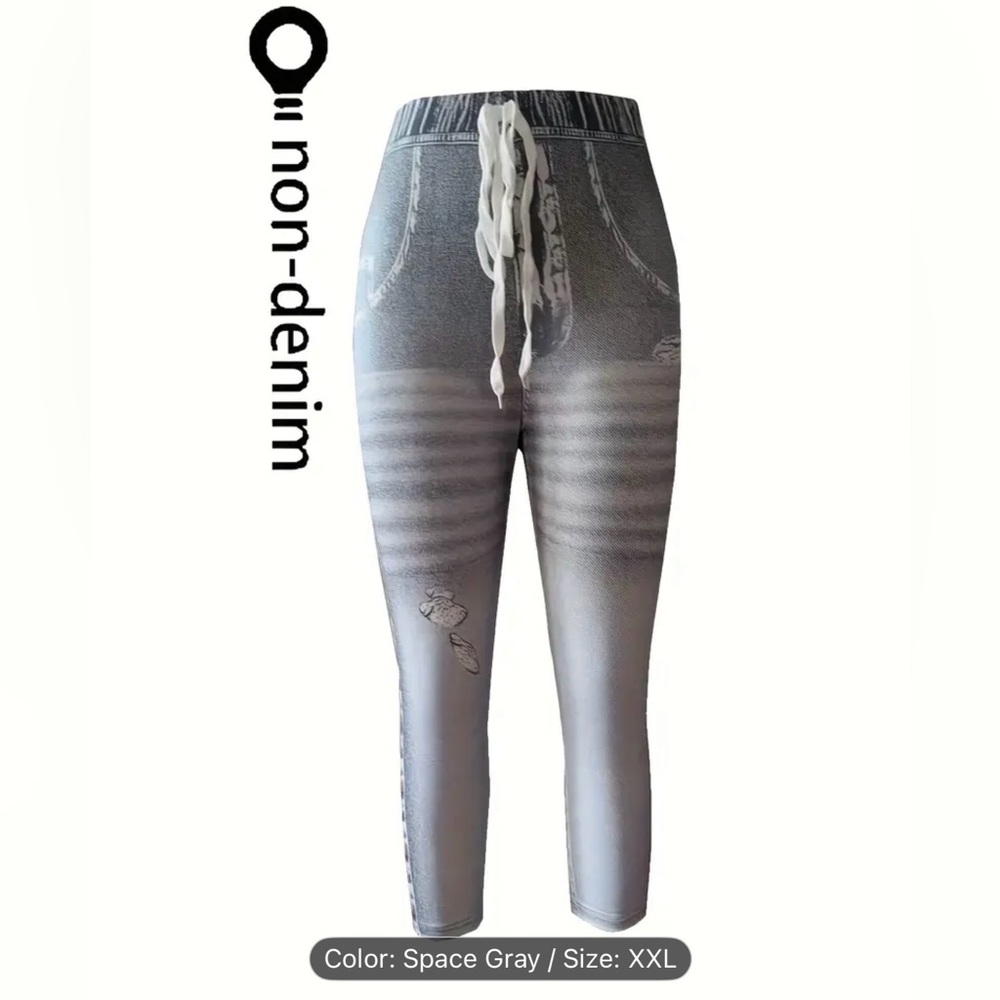 New Woman’s Gray/Black Faux Denim Leggings Capris Sz XXL